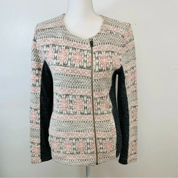 Lucky  Brand Sweater Jacket Woman Medium  Geometric Asymmetrical Zip  Long‎ Slv - Picture 1 of 12